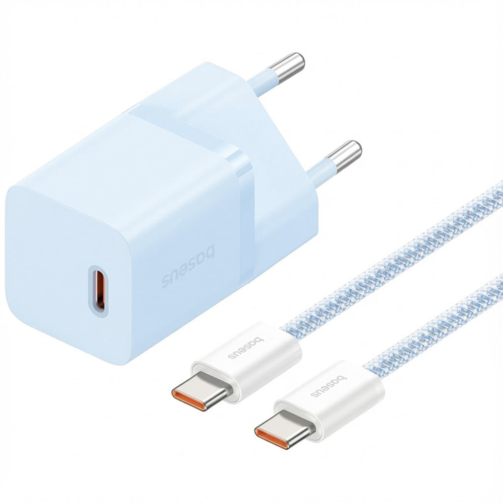 Baseus - Wall Charger (P10110902313-00) - Type-C Cable Included, GaN, Type-C, Fast Charging, 30W, 1m - Galaxy Blue