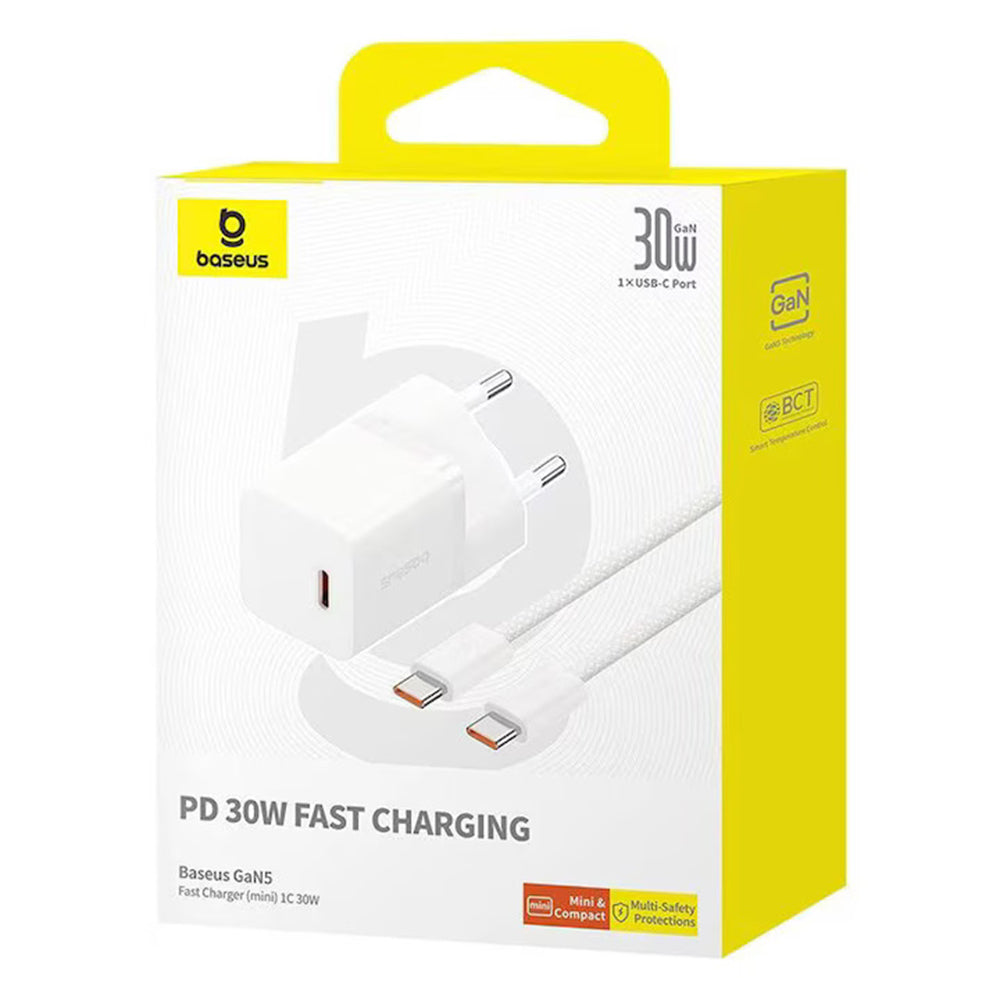 Baseus - Wall Charger (P10110902213-00) - Type-C Cable Included, GaN, Type-C, Fast Charging, 30W, 1m - Moon White