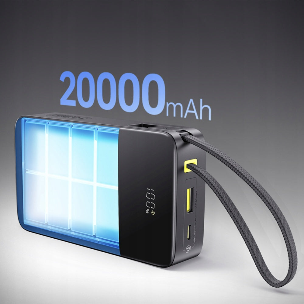 Baseus - Power Bank EnerFill Bipow2 Pro (E0027701) - Built-in USB-C Cable, 20000mAh, 22.5W, Digital Display - Cosmic Bla