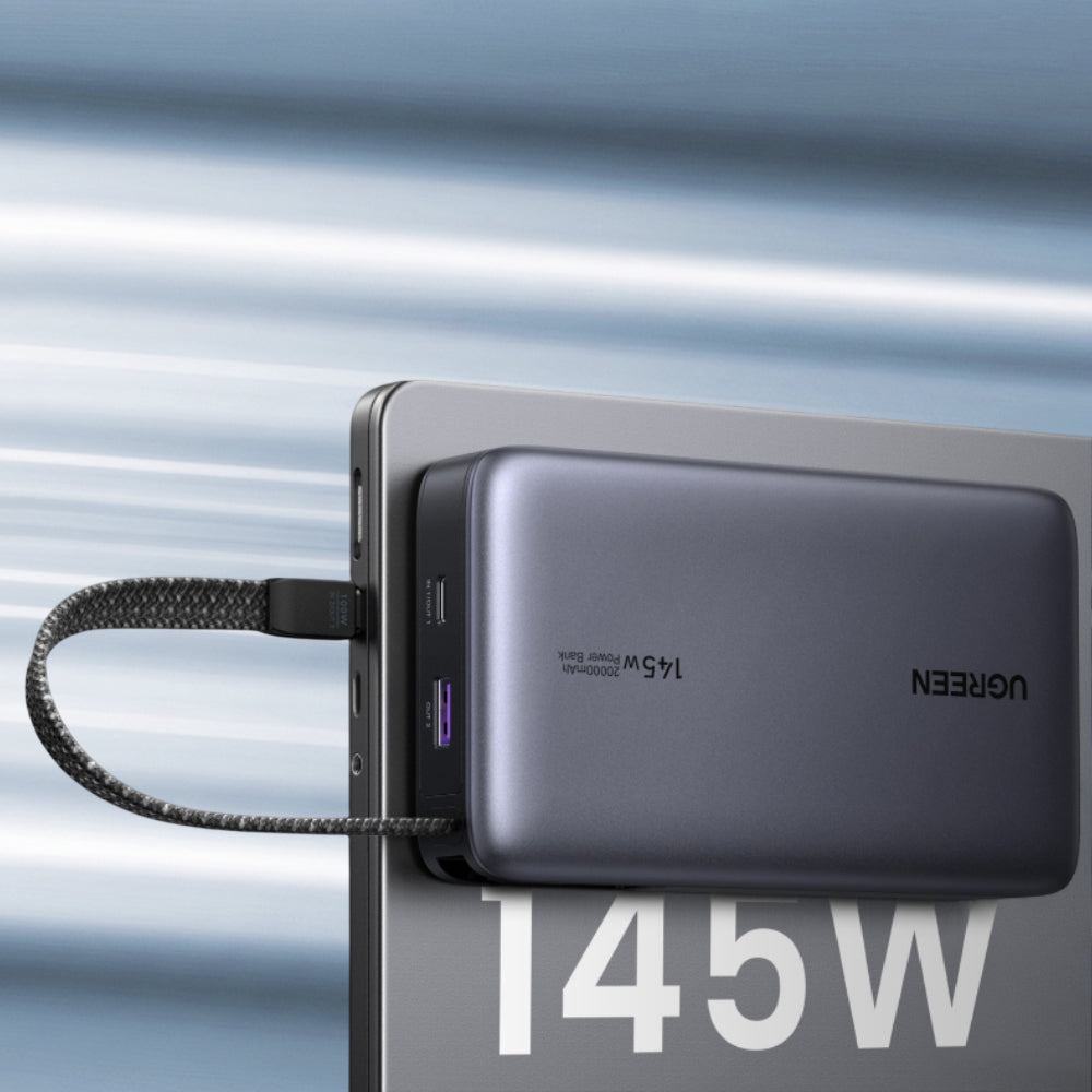 Ugreen - Power Bank PB551 (55992B) - Fast Charging, Digital Display, USB, Type-C, Built-In USB-C Cable, 145W, 20000mAh -