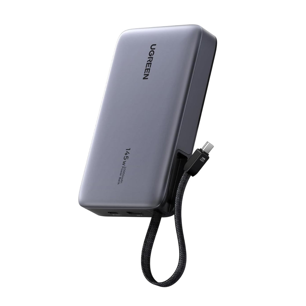 Ugreen - Power Bank PB551 (55992B) - Fast Charging, Digital Display, USB, Type-C, Built-In USB-C Cable, 145W, 20000mAh -