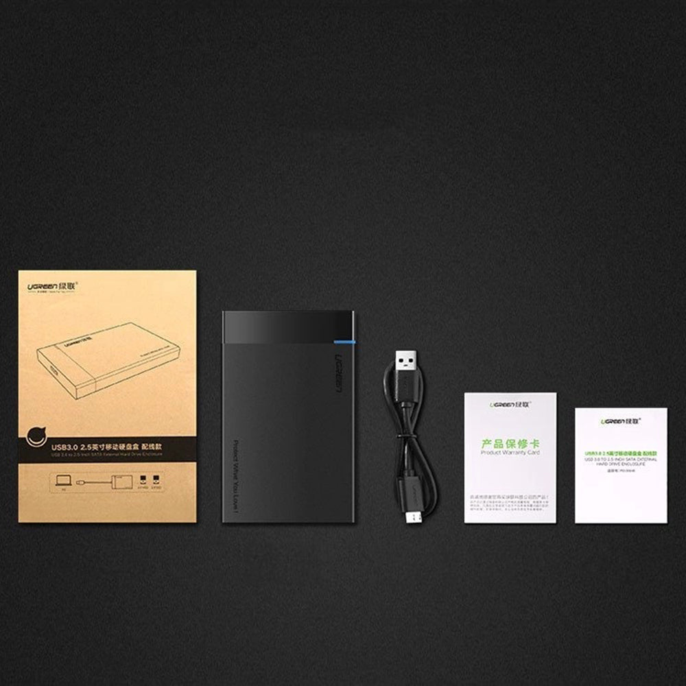 Ugreen - Hard Drive Enclosure US221 (30848) - USB to Micro-B Cable Included, HDD/SSD Rack, SATA, 5Gbps - Black