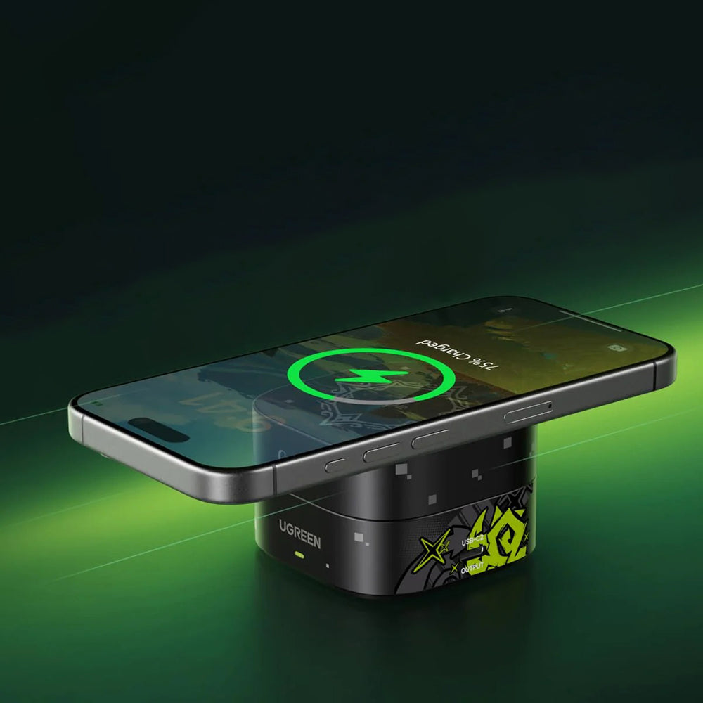 Ugreen - Wireless Charger Genshin Impact Ed.W702 (35316GI) - MagFlow, Qi2, 15W, 2x USB-C, Foldable, 3A, Cable, 1m - Blac