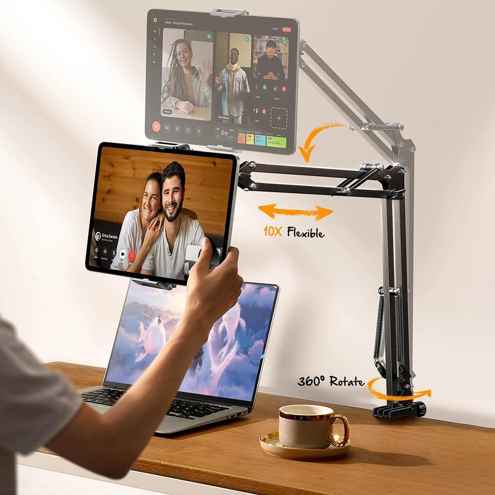 Lisen - Desk Holder (YL0223060007) - Table Edge Mounting, 360° Rotate, Foldable, Adjustable, for Phone, Tablet 12.9" - B