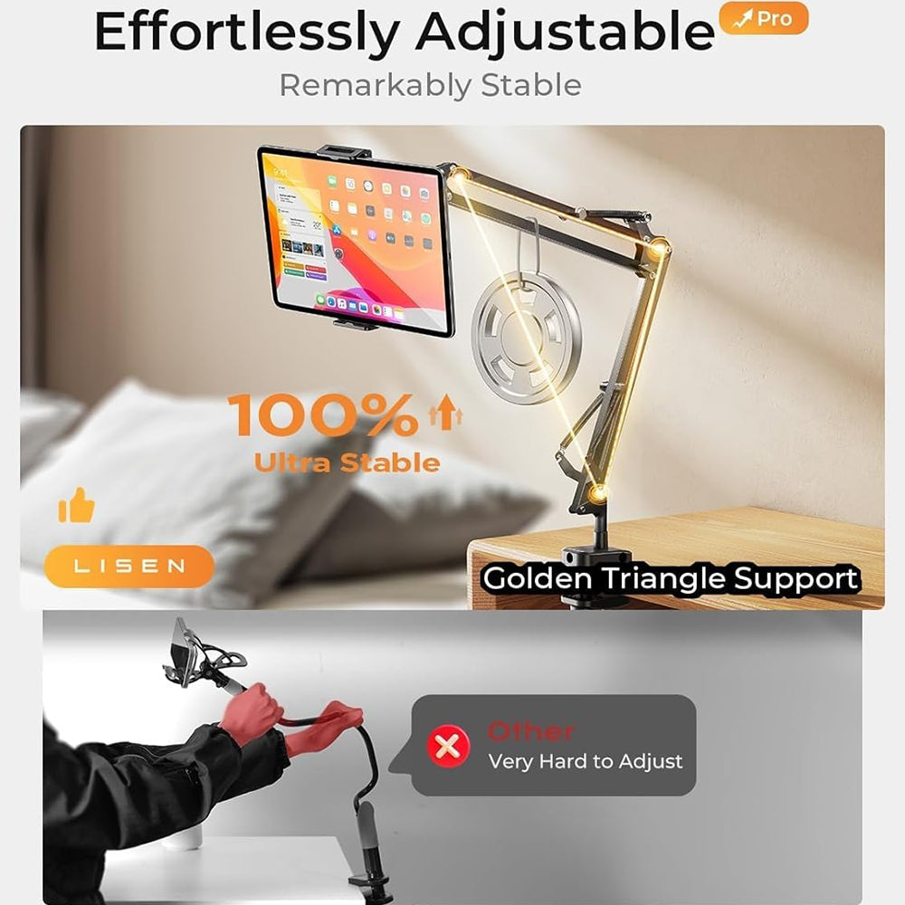 Lisen - Desk Holder (YL0223060007) - Table Edge Mounting, 360° Rotate, Foldable, Adjustable, for Phone, Tablet 12.9" - B