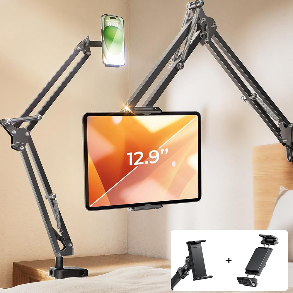 Lisen - Desk Holder (YL0223060007) - Table Edge Mounting, 360° Rotate, Foldable, Adjustable, for Phone, Tablet 12.9" - B
