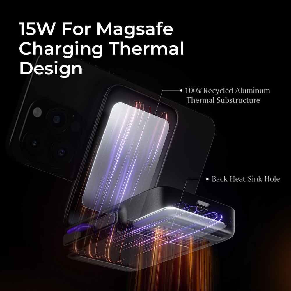 Lisen - Wireless Charger W106 (YL0424120009) - with Wall Charger, MagSafe, Fast Charging, 3in1, Qi2, Foldable, 15W - Gre