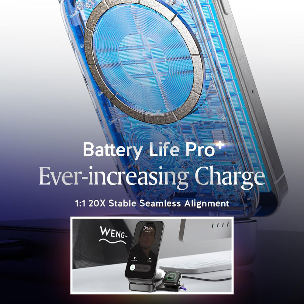 Lisen - Wireless Charger W106 (YL0424120009) - with Wall Charger, MagSafe, Fast Charging, 3in1, Qi2, Foldable, 15W - Gre