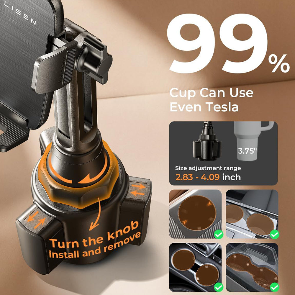 Lisen - Car Holder (YL0223070048) - for Cup Holder, Universal, Adjustable, Anti-Shake, for Phone, Tablet up to 12.9" - B