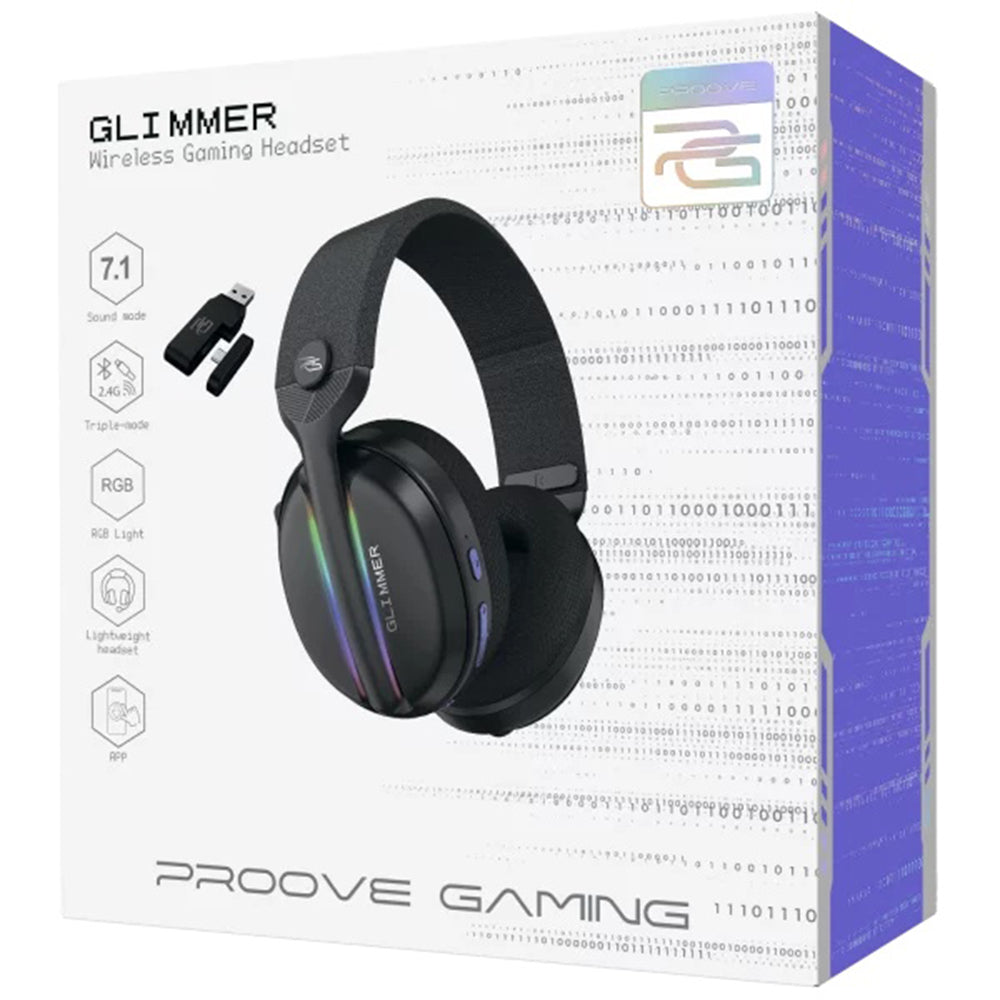 Proove - Gaming Headphones Glimmer (WHGL00022016) - with Microphone, 2.4GHz, Bluetooth 5.4, RGB, Ø40mm, 900mAh - Black/P
