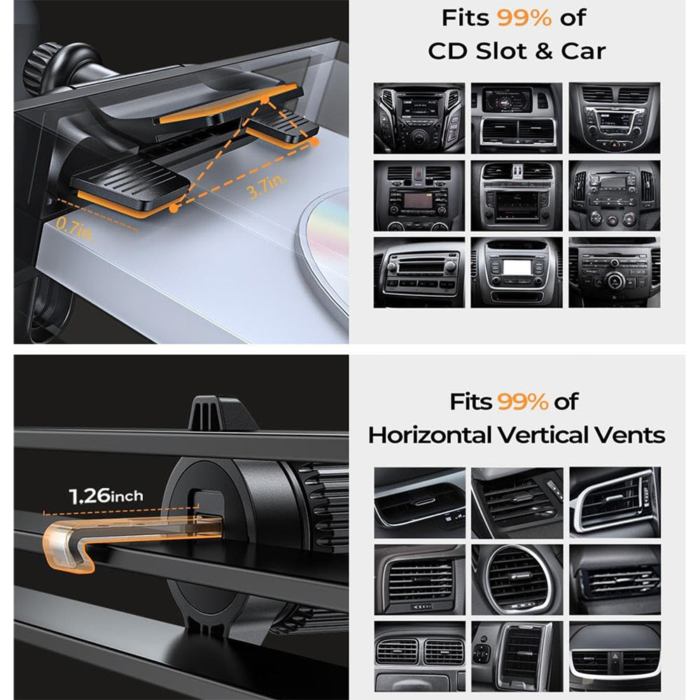Lisen - Car Holder (YL0222040016) - for Air Vent, CD Slot, 2in1, Universal, Multi-Angle Adjustment, Secure Fit - Black