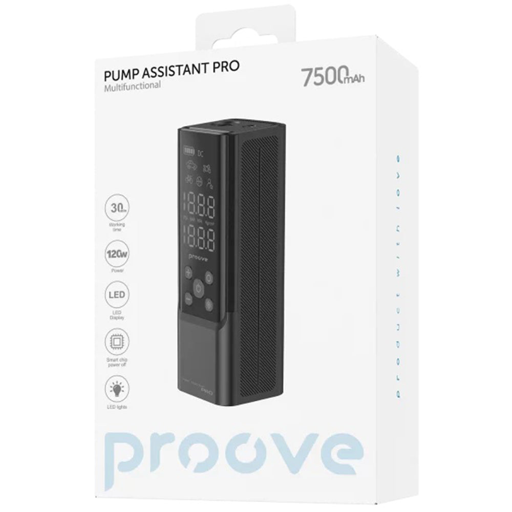 Proove - Car Pump Assistant Pro (PPAP80010901) - Portable Compressor, with Digital Display, LED Flashlight, 120W - Black