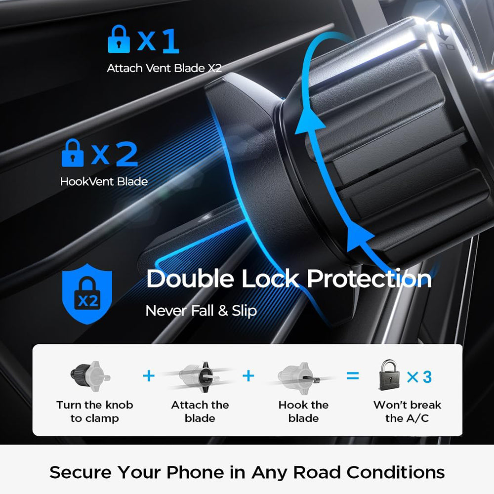 Lisen - Car Holder with Wireless Charging (YL0223070009) - MagSafe, Air Vent, Square Shape, One-Click Release, 15W - Bla