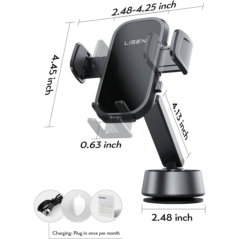 Lisen - Car Holder A680 (YL0225010007) - for Dashboard, Desk, Electric Suction Cup, 360° Rotation, Clamp Arm, 130mAh - B
