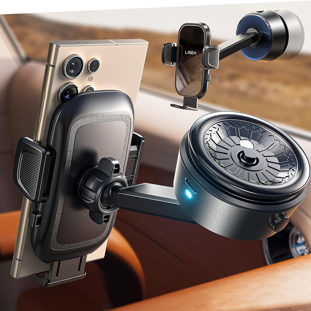 Lisen - Car Holder A680 (YL0225010007) - for Dashboard, Desk, Electric Suction Cup, 360° Rotation, Clamp Arm, 130mAh - B