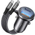 Lisen - Car Charger (YL0223080047) - USB, Type-C, with Type-C Armor Cable, 12V=24V - Black / Navy Blue