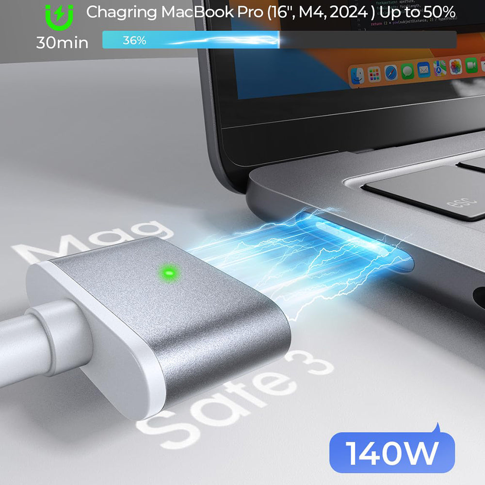 Lisen - Data Cable (YL0123070001) - Type-C to MagSafe 3, for MacBook, 140W, Super Fast Charging, Braided, 2m - Silver