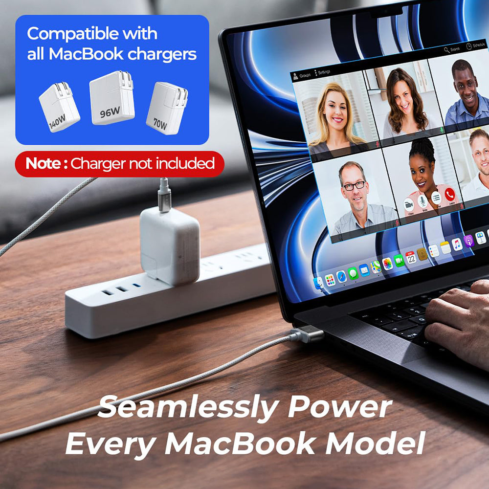 Lisen - Data Cable (YL0123070001) - Type-C to MagSafe 3, for MacBook, 140W, Super Fast Charging, Braided, 2m - Silver