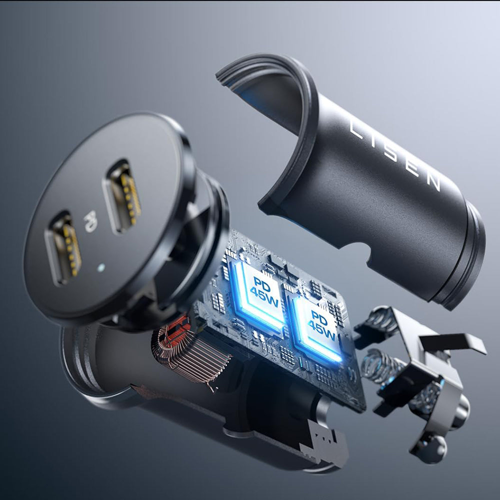 Lisen - Car Charger (YL0223080007) - with Dual Type-C, 2x 45W, 12V/24V, Aluminum Alloy - Black