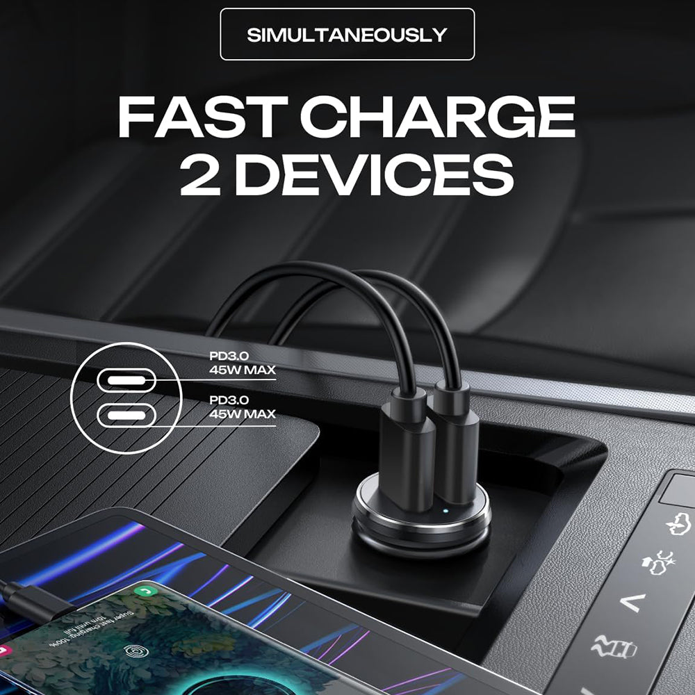 Lisen - Car Charger (YL0223080007) - with Dual Type-C, 2x 45W, 12V/24V, Aluminum Alloy - Black