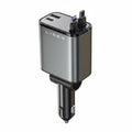 Lisen - Car Charger (YL0224040031) - 4in1, USB, Type-C, with USB-C, Lightning Retractable Cable, Aluminum Alloy - Black