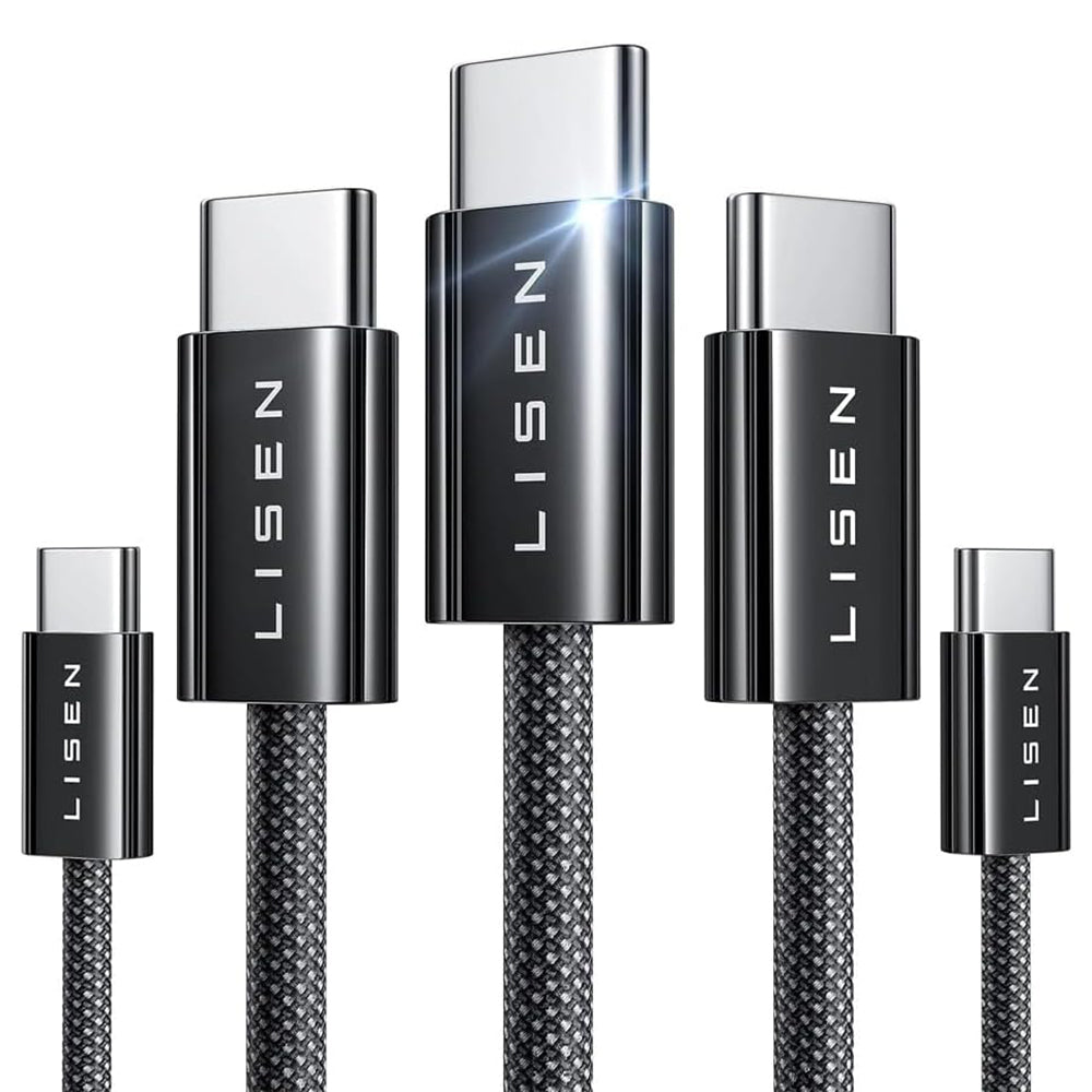 Lisen - (5 pack) Data Cable (YL0123070010) - Type-C, 60W, 480Mbps, Fast Charging, Braided, 1m/1m/2m/2m/3m - Black