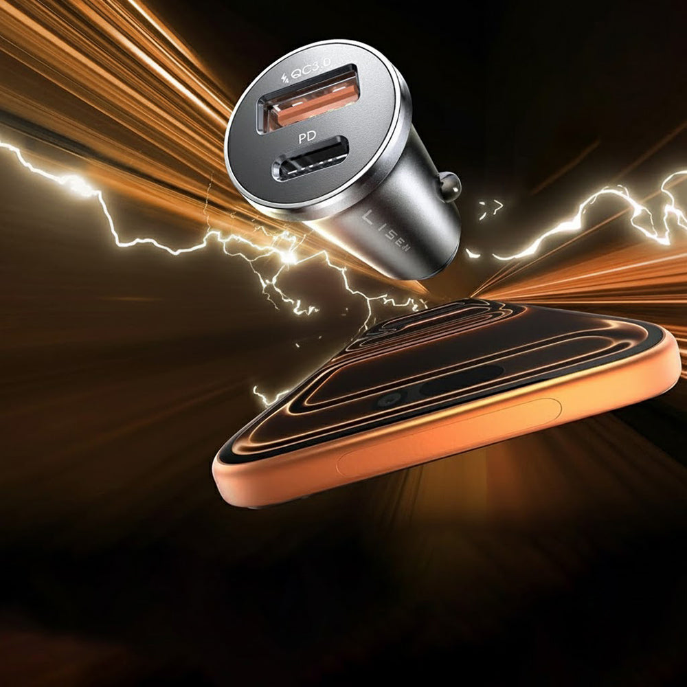 Lisen - Car Charger (YL0223080035) - USB, Type-C, with 3in1 Type-C/Lightning to Type-C Cable, 12V/24V - Black