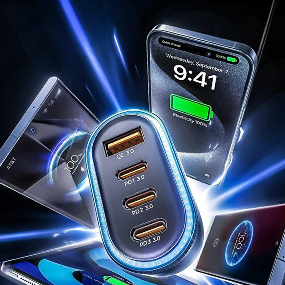 Lisen - Car Charger (YL0223120021) - with Type-C Cable, USB, 3x Type-C, 101W, Fast Charge, 12V=24V - Black