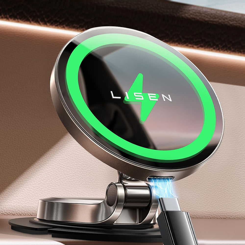 Lisen - Car Holder with Wireless Charging (YL0223090006) - Magnetic, for Dashboard, Universal, Elegant, 15W - Black