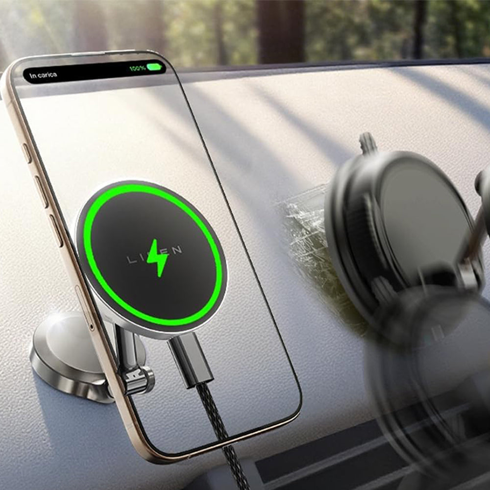 Lisen - Car Holder with Wireless Charging (YL0223090006) - Magnetic, for Dashboard, Universal, Elegant, 15W - Black