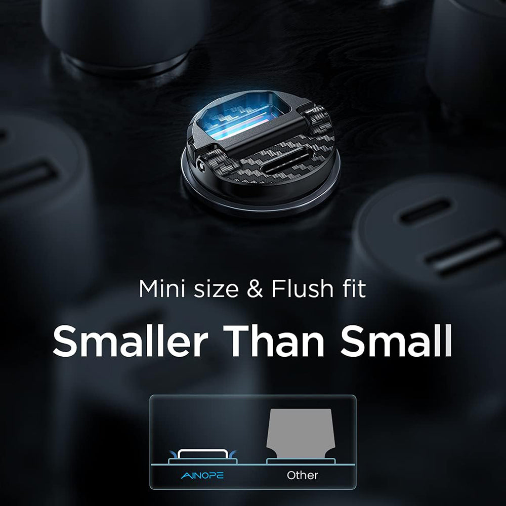 Ainope - Car Charger (YA0222080015) - USB, Type-C, PD30W, with Pull Ring, Aluminum Alloy, 12V/24V - Black