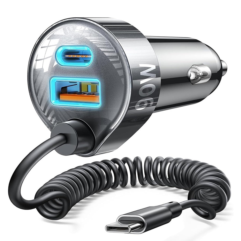 Lisen - Car Charger (YL0223120020) - with Type-C Cable, USB, Type-C, Fast Charge, 90W, 12V/24V - Black