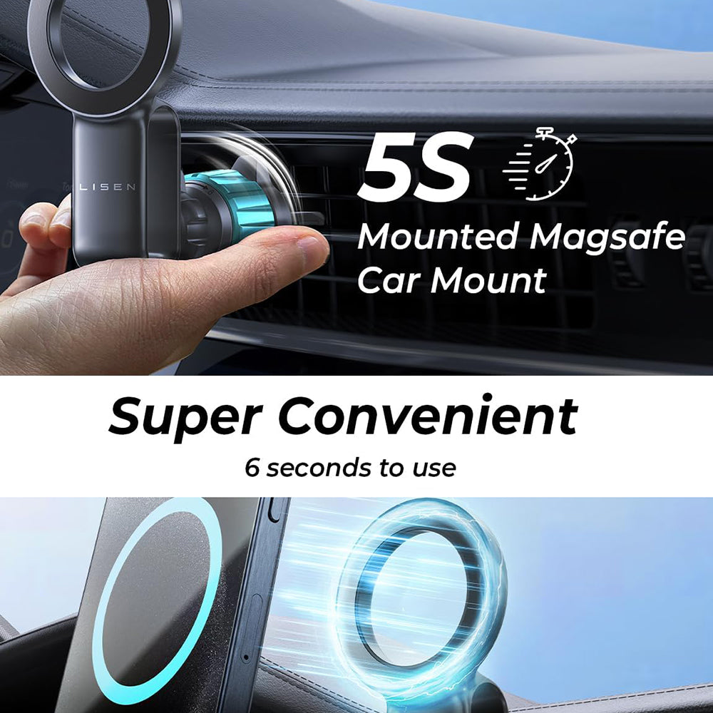 Lisen - Car Holder (YL0224050012) - Magnetic Grip, for Air Vent, Foldable, 360° Adjustable, Secure Fit - Black