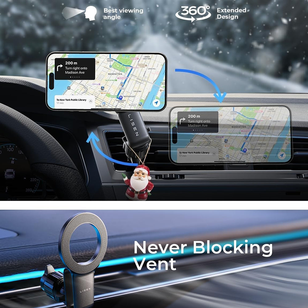 Lisen - Car Holder (YL0224050012) - Magnetic Grip, for Air Vent, Foldable, 360° Adjustable, Secure Fit - Black
