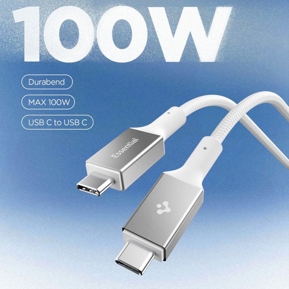 Spigen - Data Cable Essential EB10015CC (ACA10420) - Fast Charging, Type-C, 100W, 5Gbps, E-Marker Chip, 1.5m - White