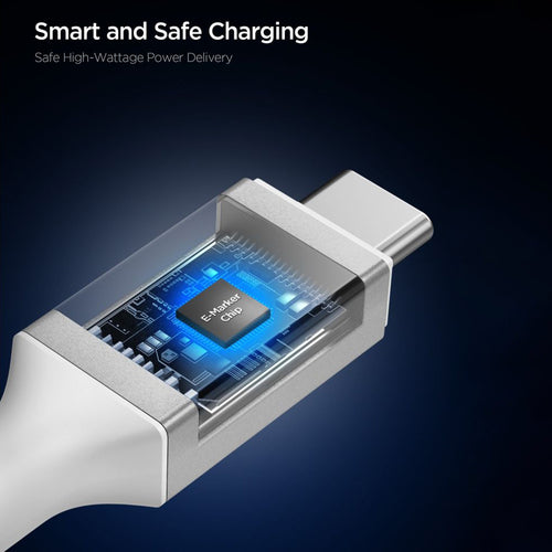 Spigen - Data Cable Essential EB24015CC (ACA10422) - Fast Charging, Type-C, 240W, 40Gbps, E-Marker Chip, 8K, 1.5m - Whit