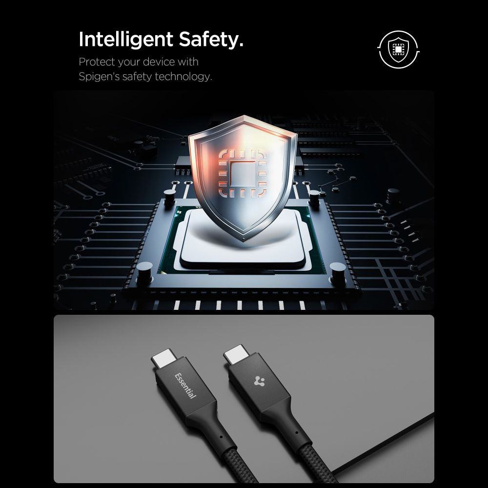 Spigen - Data Cable Essential EB24015CC (ACA10423) - Fast Charging, Type-C, 240W, 40Gbps, E-Marker Chip, 8K, 1.5m - Blac