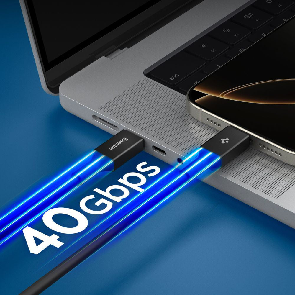 Spigen - Data Cable Essential EB24015CC (ACA10423) - Fast Charging, Type-C, 240W, 40Gbps, E-Marker Chip, 8K, 1.5m - Blac