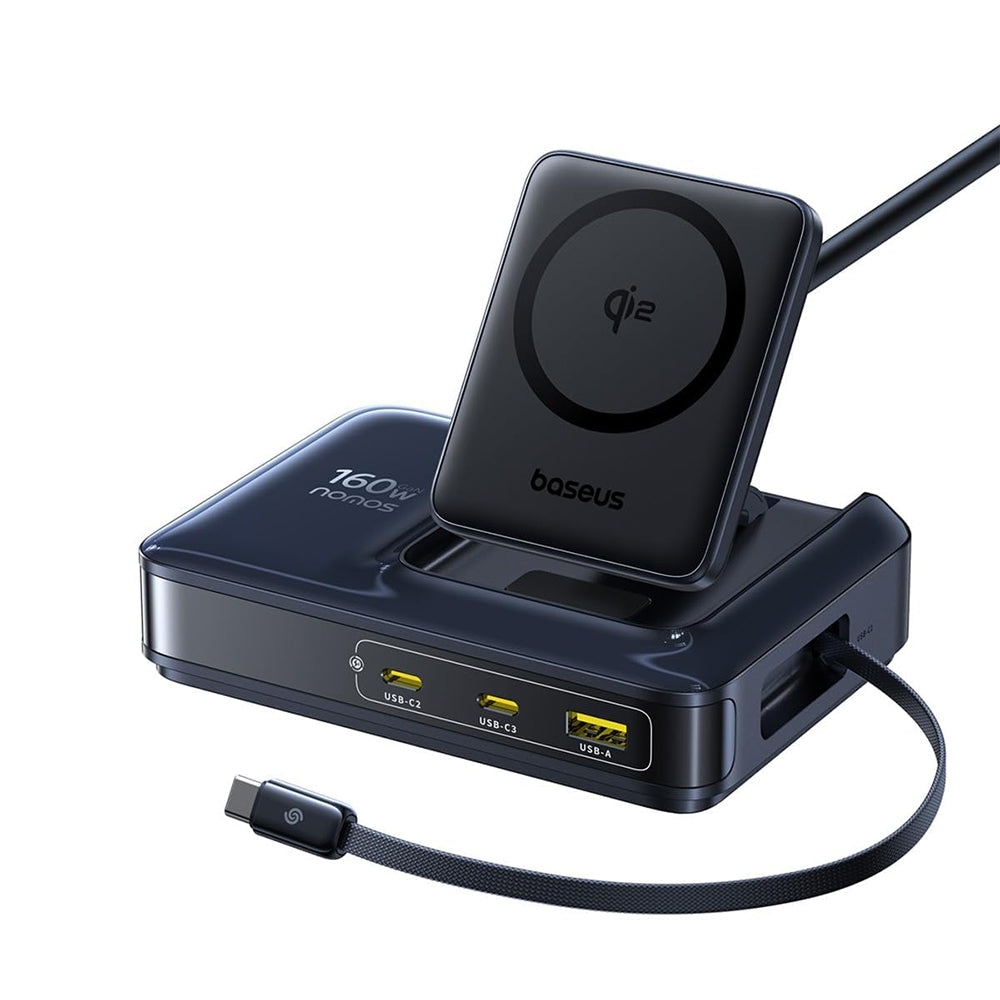 Incarcator Baseus (E0121700), 3x Type-C / 1x USB / Qi2, 160W, Negru