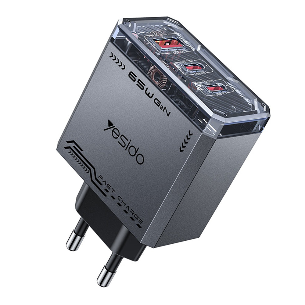 Incarcator Yesido (YC101), USB / 2x Type-C, 65W, GaN, Negru