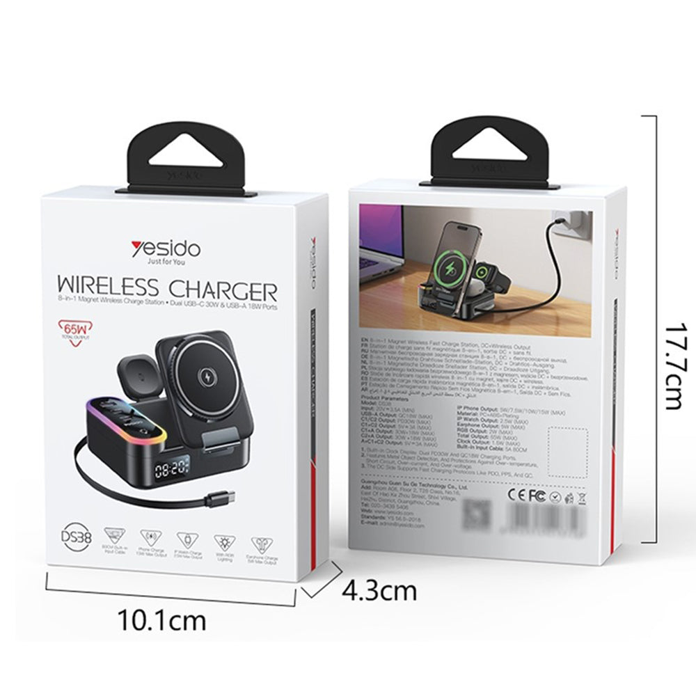 Incarcator Yesido (DS38), 8in1 Wireless, 65W, Fast Charging, Negru