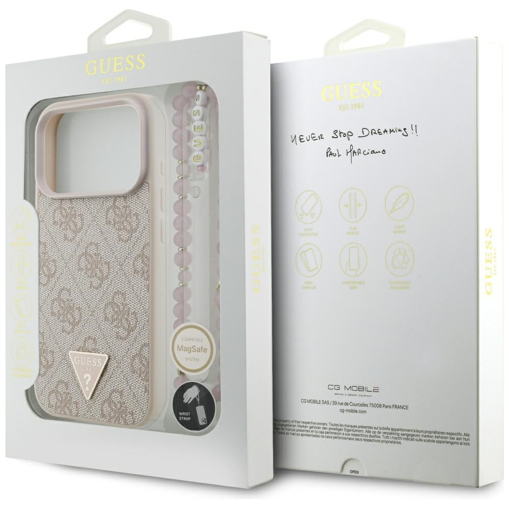 Husa pentru iPhone 17 Pro - Guess Hardcase 4G with Strap Triangle Logo MagSafe (GUHMP17LP4TSDPPSP) - Pink