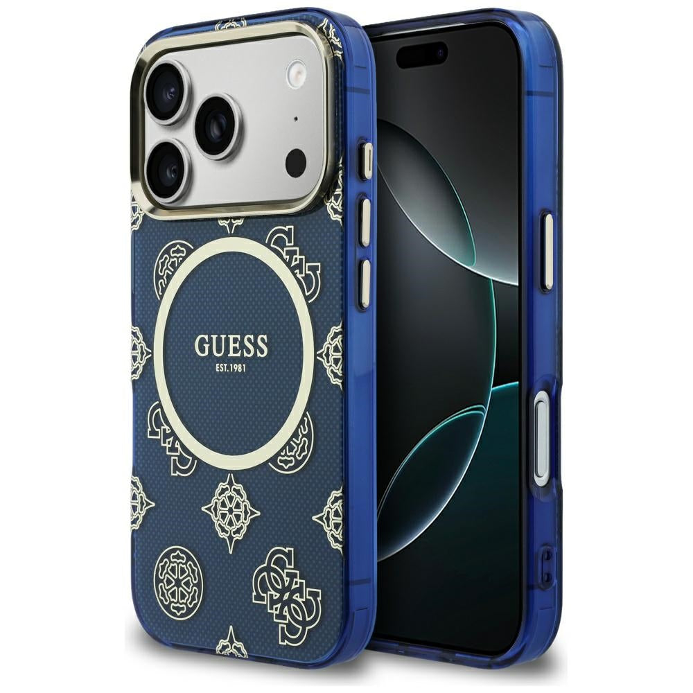Husa pentru iPhone 17 Pro - Guess IML Peony Dot MagSafe (GUHMP17L5HPOEDB) - Blue