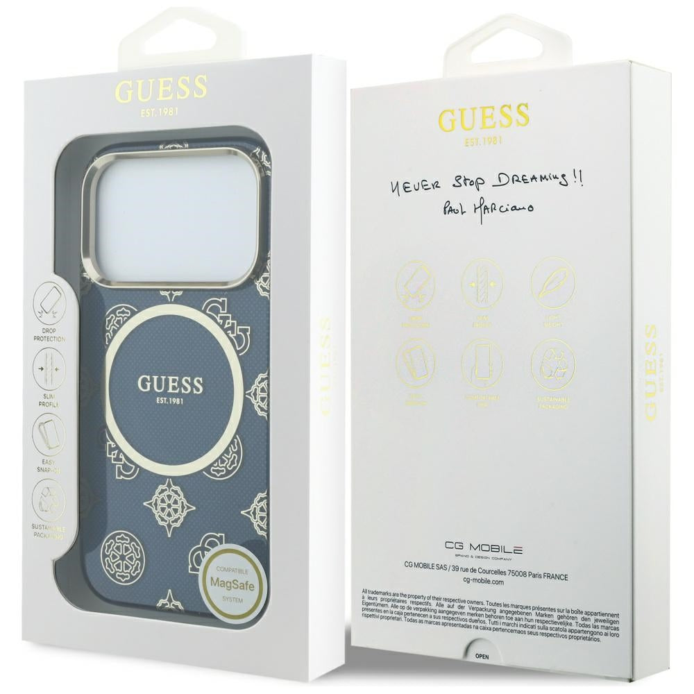 Husa pentru iPhone 17 Pro - Guess IML Peony Dot MagSafe (GUHMP17L5HPOEDB) - Blue