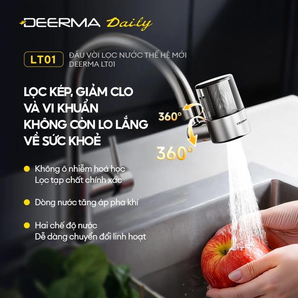 Deerma - Faucet Water Filter (LT01) - Dual Filtration, 2x Water Modes, Bacteria-Free, Air-phase Pressurized Flow, 720° -
