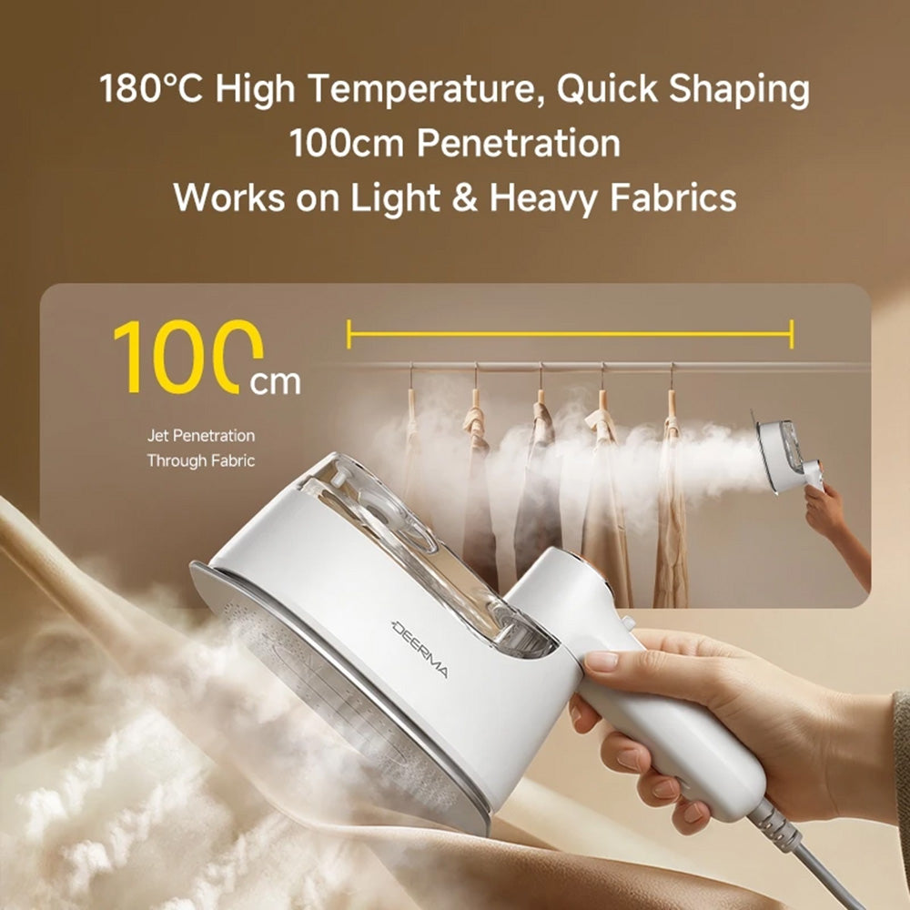 Deerma - Handheld Garment Steamer (GT01) - Portable, 180°C Steam, Ergonomic Handle, 1200W, 25000Pa, Ceramic Panel - Whit