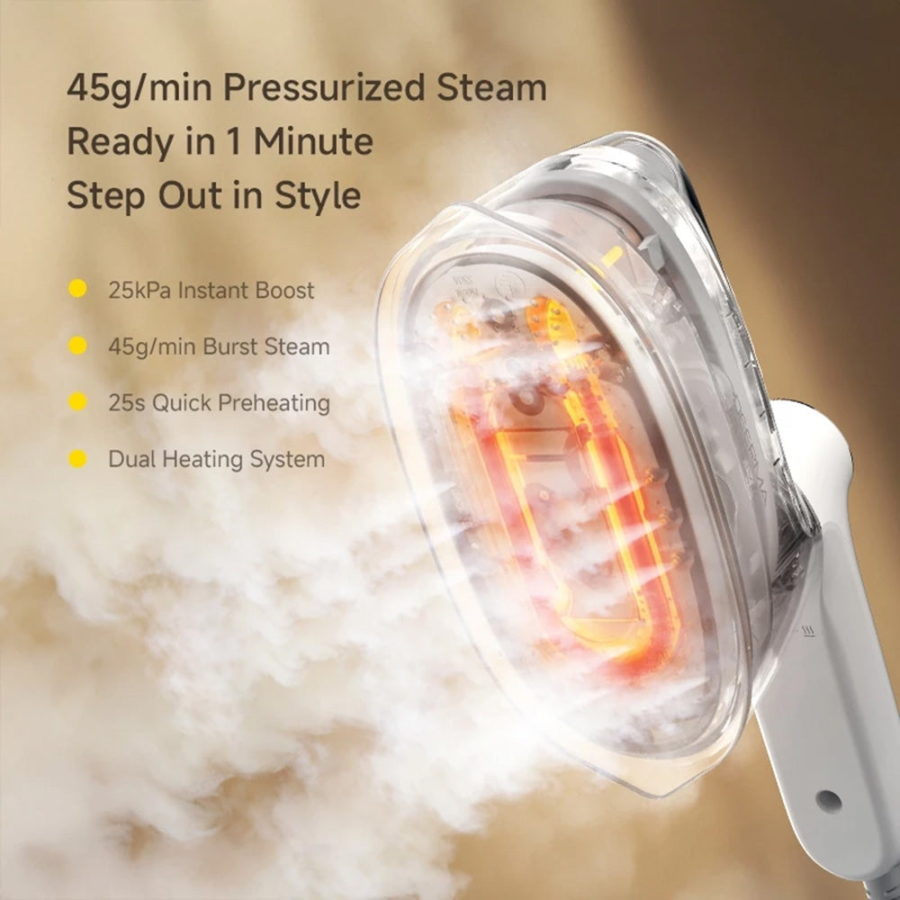 Deerma - Handheld Garment Steamer (GT01) - Portable, 180°C Steam, Ergonomic Handle, 1200W, 25000Pa, Ceramic Panel - Whit
