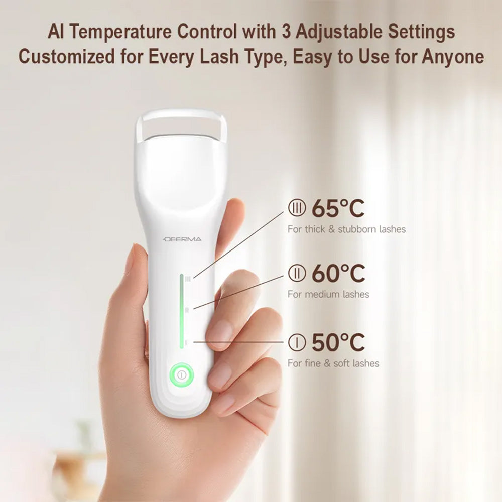 Deerma - Eyelash Curler (JM01) - Bionic, Smart 3-Level Heat Control, 400mAh, 2W, Safe Color-Changing Silicone - White