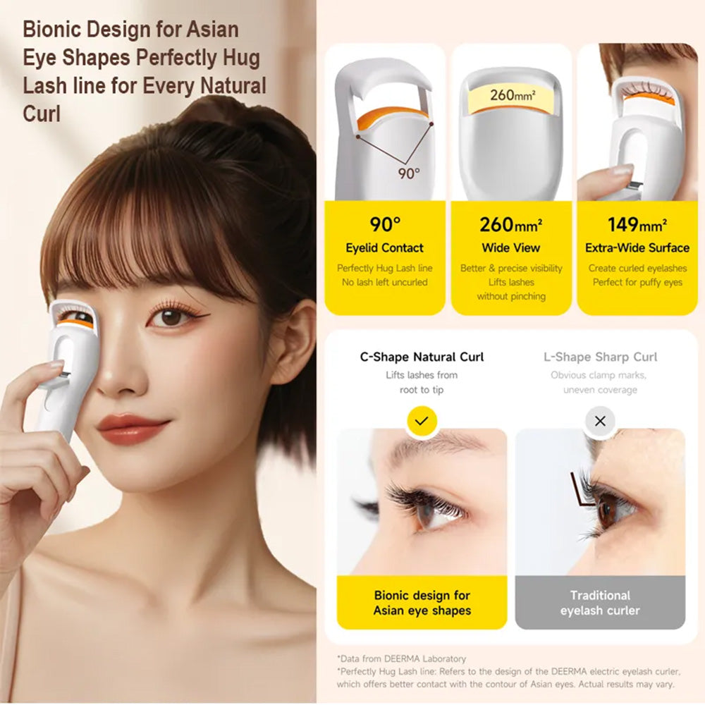 Deerma - Eyelash Curler (JM01) - Bionic, Smart 3-Level Heat Control, 400mAh, 2W, Safe Color-Changing Silicone - White