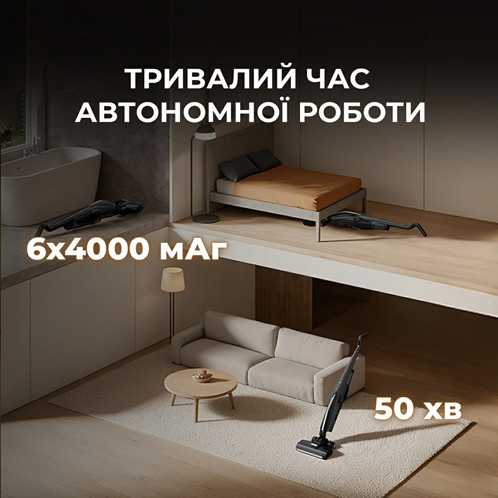 Deerma - Cordless Vacuum Cleaner (VX100 Ultra) - Dry & Wet Cleaning, 20000Pa, 300W, Auto Brush Wash, 4000mAh, IPX6 - Bla